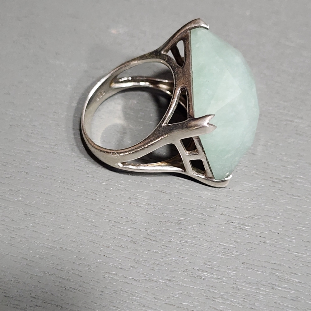 Statement Sterling Silver Chunky Ring Light Green… - image 7